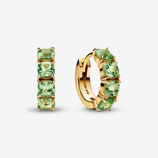 14k Gold Green Hoop Earrings