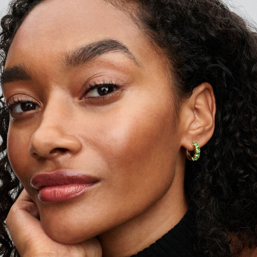 14k Gold Green Hoop Earrings