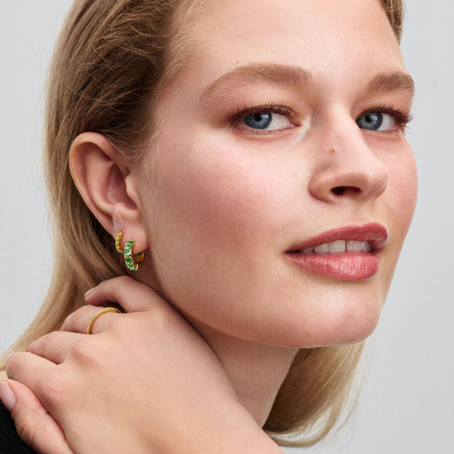 14k Gold Green Hoop Earrings