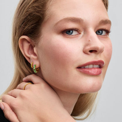 14k Gold Green Hoop Earrings