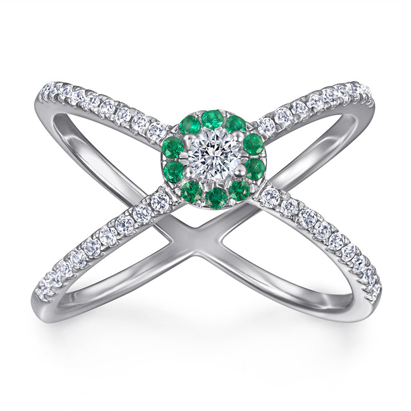Green Zirconia 925 Silver Ring - French-Inspired Interlocking Circle Statement Piece