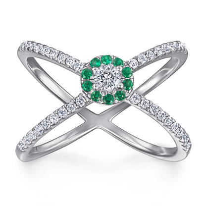 Green Zirconia 925 Silver Ring - French-Inspired Interlocking Circle Statement Piece