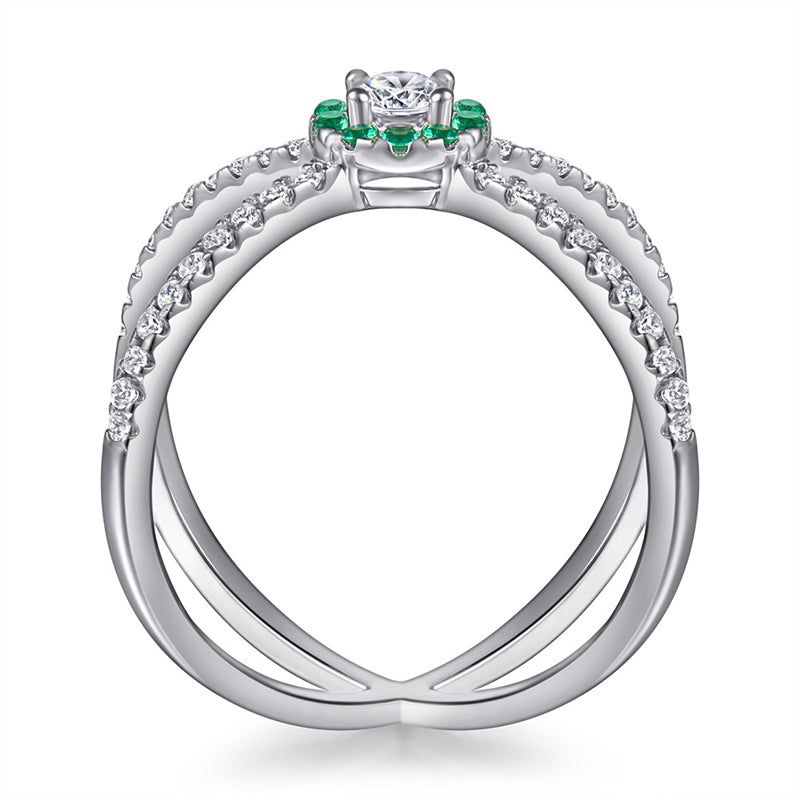 Green Zirconia 925 Silver Ring - French-Inspired Interlocking Circle Statement Piece