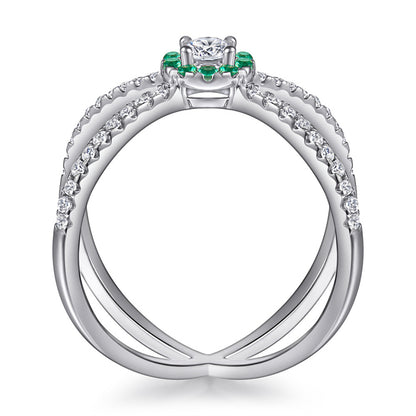Green Zirconia 925 Silver Ring - French-Inspired Interlocking Circle Statement Piece