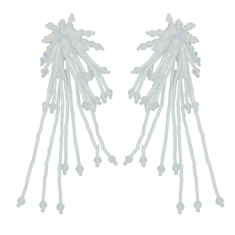 Handcrafted Geometric Crystal Drop Earrings in White  (Gold Plated)