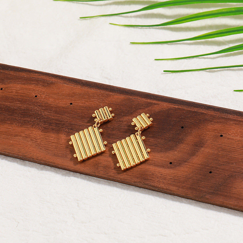 Handcrafted Geometric Gold Plated Brass Earrings - Circle & Square Design Unique Statement Jewelry for Women