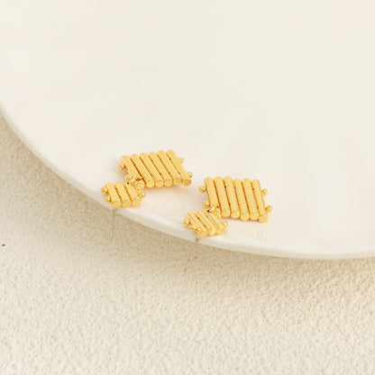 Handcrafted Geometric Gold Plated Brass Earrings - Circle & Square Design Unique Statement Jewelry for Women