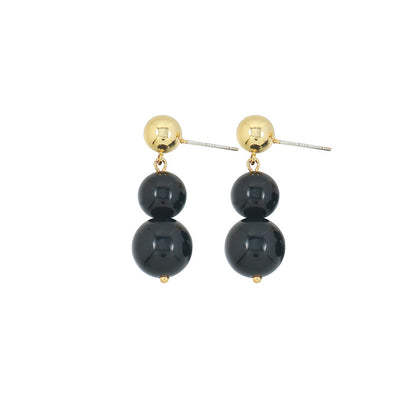 Handcrafted Geometric Tiger Eye & Black Onyx Drop Earrings in Gold Plating