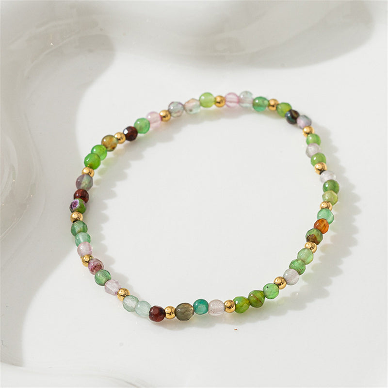 Handmade Agate & Natural Stone Geometric Circle Bracelet - 16cm Bohemian Ethnic Style Vintage Women's Jewelry