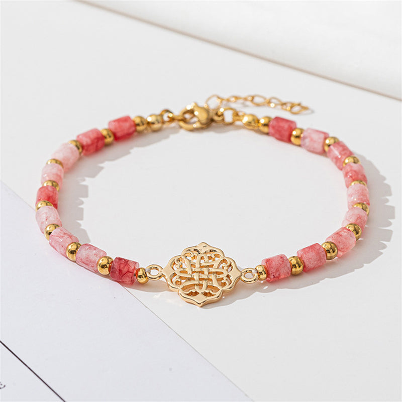 Handmade Chinese Style Geometric Natural Stone Bracelet - Circular Copper Vintage Women's Jewelry