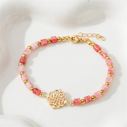 Handmade Chinese Style Geometric Natural Stone Bracelet - Circular Copper Vintage Women's Jewelry