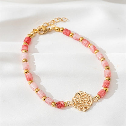 Handmade Chinese Style Geometric Natural Stone Bracelet - Circular Copper Vintage Women's Jewelry