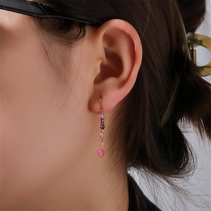 Handmade Chinese Style Geometric Natural Stone Earrings - Gold Plated Stainless Steel