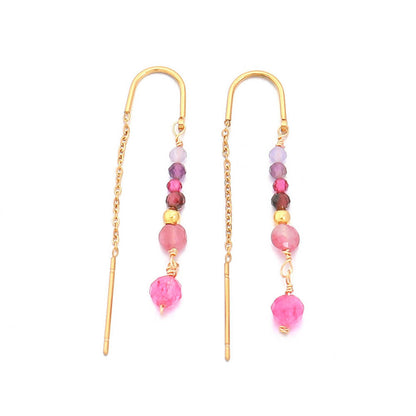 Handmade Chinese Style Geometric Natural Stone Earrings - Gold Plated Stainless Steel