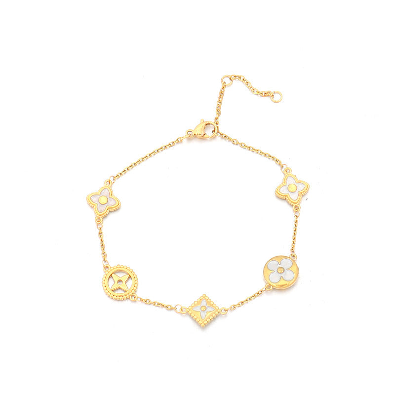 Handmade Floral Geometric Stainless Steel Bracelet - Gold Plated Light Luxury Adjustable Women's Jewelry
