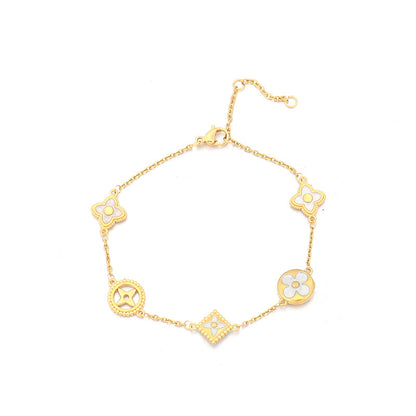 Handmade Floral Geometric Stainless Steel Bracelet - Gold Plated Light Luxury Adjustable Women's Jewelry