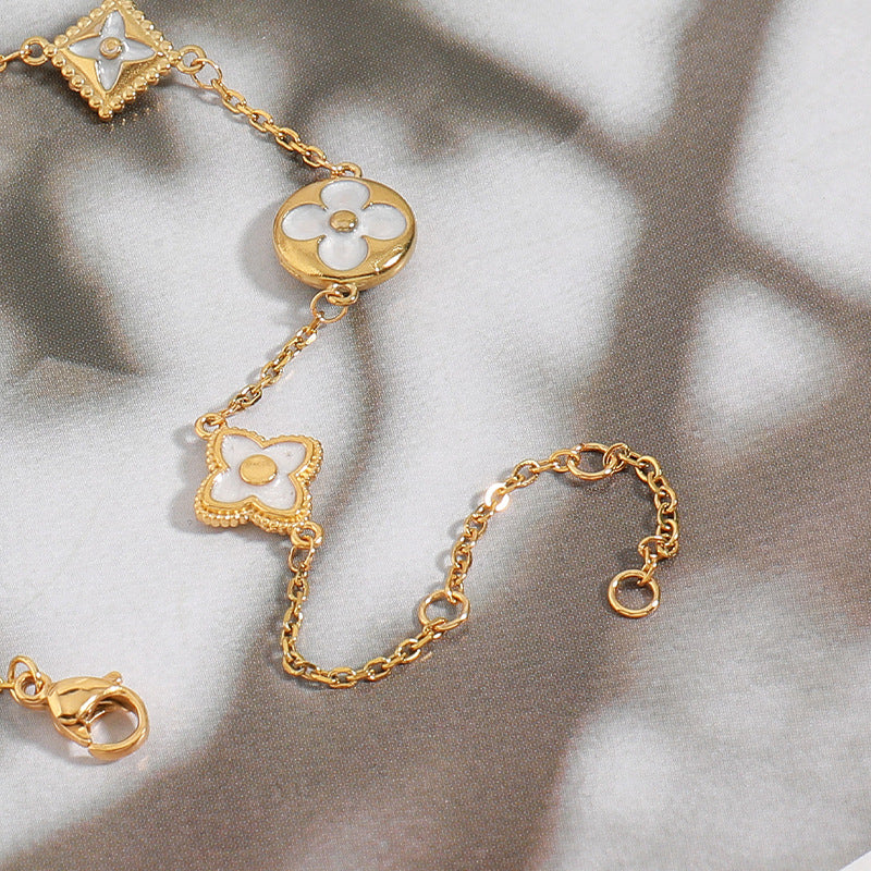 Handmade Floral Geometric Stainless Steel Bracelet - Gold Plated Light Luxury Adjustable Women's Jewelry