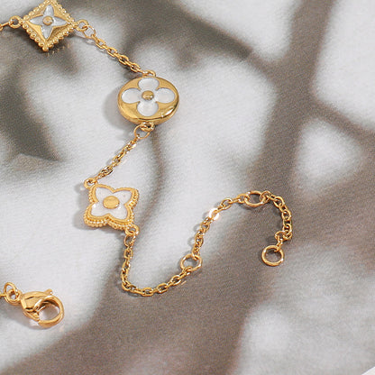 Handmade Floral Geometric Stainless Steel Bracelet - Gold Plated Light Luxury Adjustable Women's Jewelry