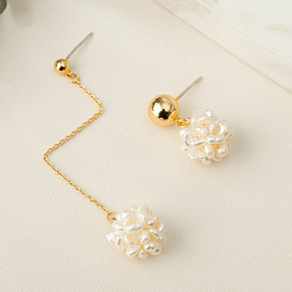 Handmade Freshwater Pearl Drop Earrings with 925 Silver Posts - Geometric Light Luxury Design