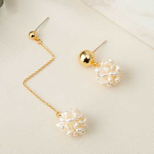 Handmade Freshwater Pearl Drop Earrings with 925 Silver Posts - Geometric Light Luxury Design