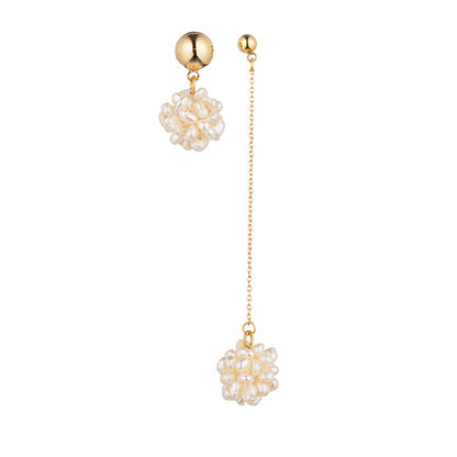 Handmade Freshwater Pearl Drop Earrings with 925 Silver Posts - Geometric Light Luxury Design