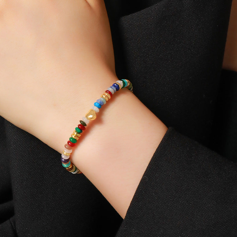 Handmade Genuine Gold Plated Copper Circular Geometric Bracelet - Natural Stone Bohemian Ethnic Style for Women