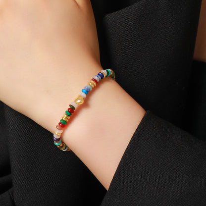 Handmade Genuine Gold Plated Copper Circular Geometric Bracelet - Natural Stone Bohemian Ethnic Style for Women