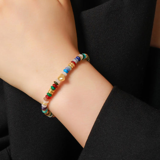 Handmade Genuine Gold Plated Copper Circular Geometric Bracelet - Natural Stone Bohemian Ethnic Style for Women
