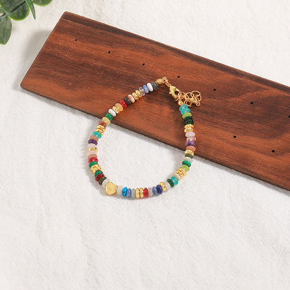 Handmade Genuine Gold Plated Copper Circular Geometric Bracelet - Natural Stone Bohemian Ethnic Style for Women