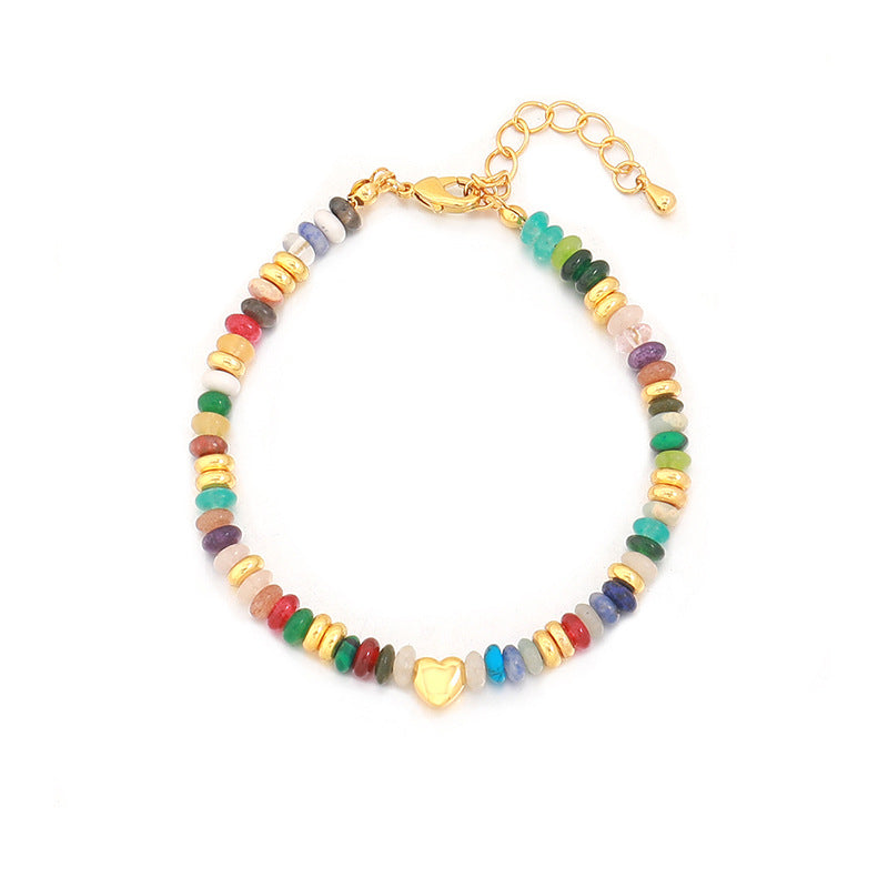 Handmade Genuine Gold Plated Copper Circular Geometric Bracelet - Natural Stone Bohemian Ethnic Style for Women