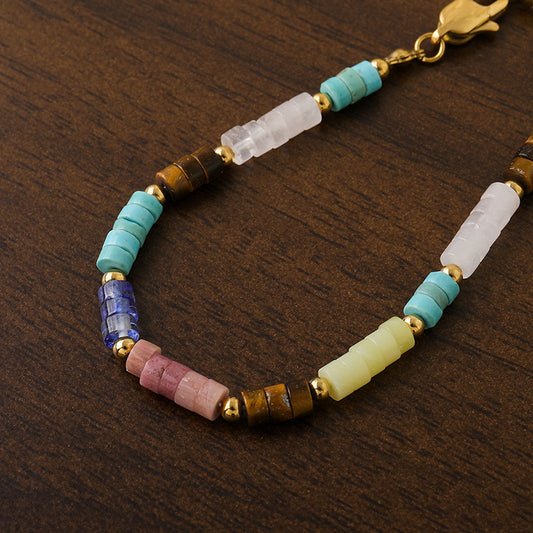 Handmade Geometric Blue Howlite & Rhodonite Bracelet - Copper Stainless Steel Adjustable Cottagecore Unisex Jewelry