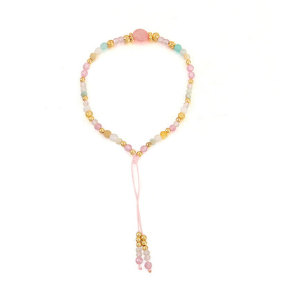 Handmade Geometric Circle Natural Stone Bracelet - Stainless Steel Light Luxury Style Adjustable Unisex Jewelry in Pink, Green, Purple