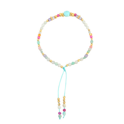 Handmade Geometric Circle Natural Stone Bracelet - Stainless Steel Light Luxury Style Adjustable Unisex Jewelry in Pink, Green, Purple