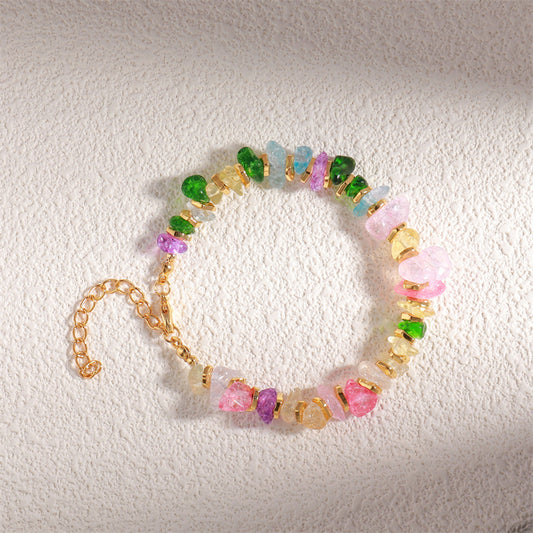 Handmade Geometric Circle & Square Mixed Natural Stone Bracelet - Copper Cottagecore Style Sweet Fresh Adjustable Women's Jewelry