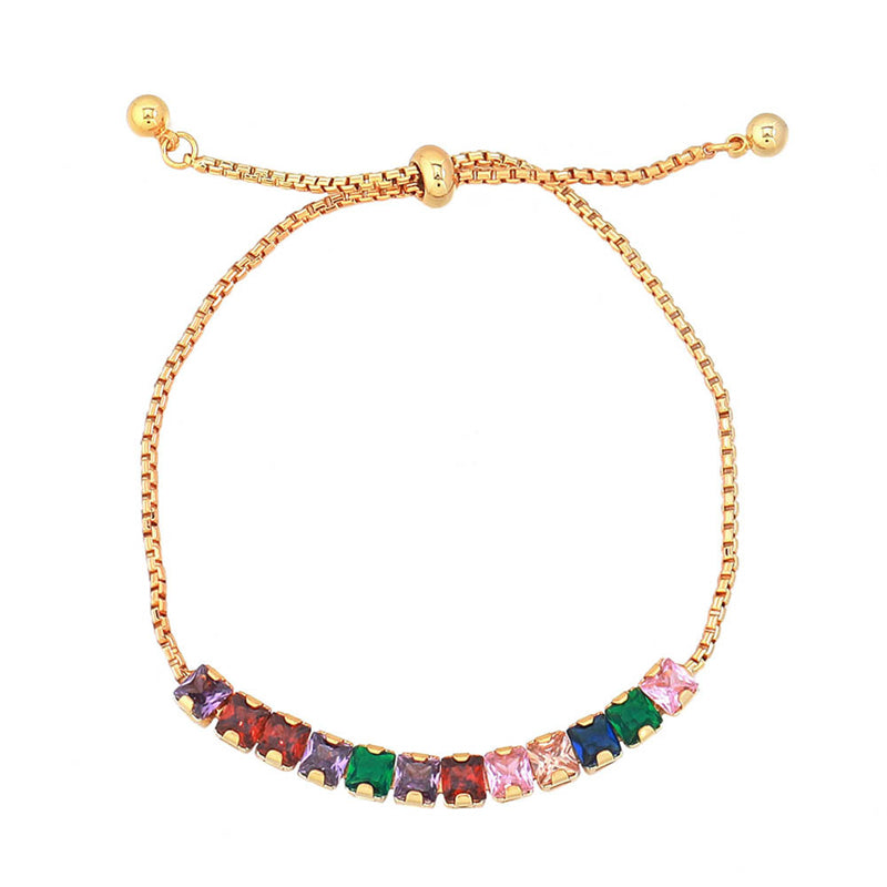 Handmade Geometric Circle & Square Zircon Bracelet - Genuine Gold Plated Copper Light Luxury Adjustable Women's Jewelry