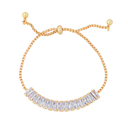 Handmade Geometric Circle & Square Zircon Bracelet - Genuine Gold Plated Copper, Light Luxury Style Adjustable Women's Jewelry in Silver & Purple