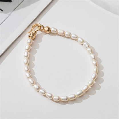 Handmade Geometric Copper & Freshwater Pearl Unisex Bracelet - 4-5mm Pearls, Sweet-Edgy Style, Employee Appreciation Gift