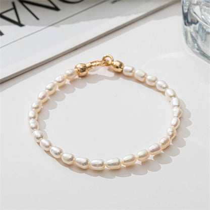 Handmade Geometric Copper & Freshwater Pearl Unisex Bracelet - 4-5mm Pearls, Sweet-Edgy Style, Employee Appreciation Gift