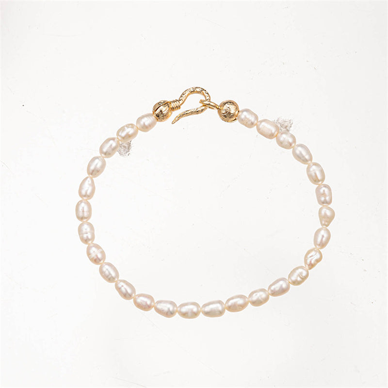 Handmade Geometric Copper & Freshwater Pearl Unisex Bracelet - 4-5mm Pearls, Sweet-Edgy Style, Employee Appreciation Gift