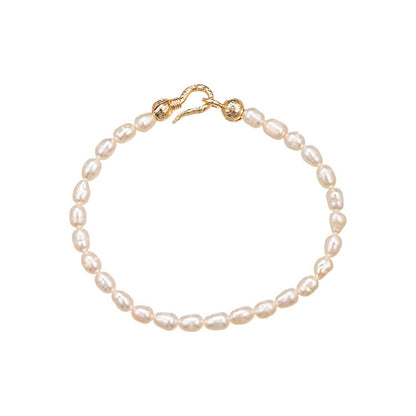 Handmade Geometric Copper & Freshwater Pearl Unisex Bracelet - 4-5mm Pearls, Sweet-Edgy Style, Employee Appreciation Gift