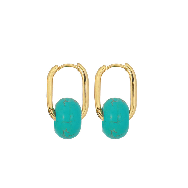 Handmade Geometric Drop Earrings with Natural Stone - Gold Plated Brass in Blue, Pink, Orange & Green