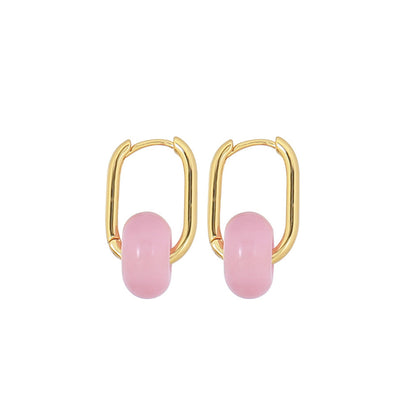 Handmade Geometric Drop Earrings with Natural Stone - Gold Plated Brass in Blue, Pink, Orange & Green
