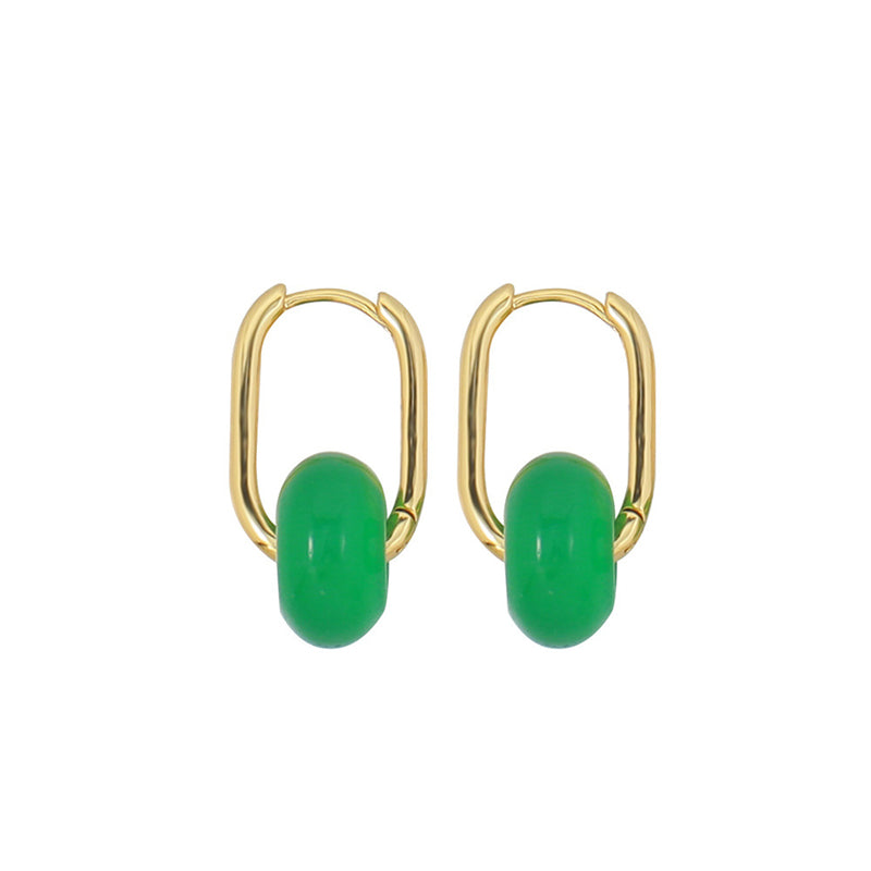 Handmade Geometric Drop Earrings with Natural Stone - Gold Plated Brass in Blue, Pink, Orange & Green