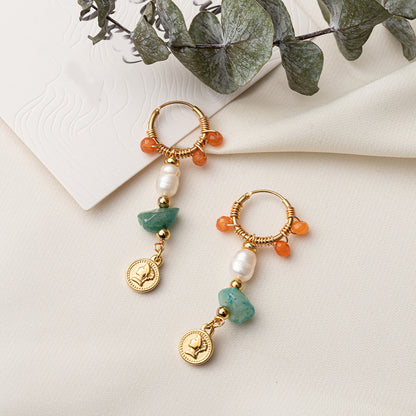 Handmade Geometric Drop Earrings with Natural Stone - Titanium Steel Gold Plated Minimalist Jewelry for Women