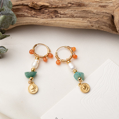 Handmade Geometric Drop Earrings with Natural Stone - Titanium Steel Gold Plated Minimalist Jewelry for Women
