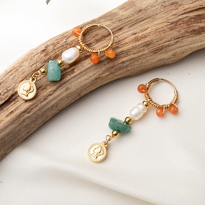 Handmade Geometric Drop Earrings with Natural Stone - Titanium Steel Gold Plated Minimalist Jewelry for Women