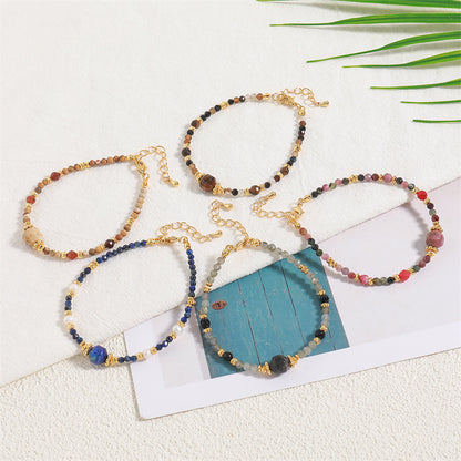 Handmade Geometric Hexagon Gemstone Bracelet for Women - Genuine Gold Plated Copper with Lapis Lazuli, Black Onyx, Tiger Eye, Tourmaline & Natural Stones