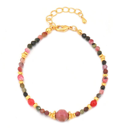Handmade Geometric Hexagon Gemstone Bracelet for Women - Genuine Gold Plated Copper with Lapis Lazuli, Black Onyx, Tiger Eye, Tourmaline & Natural Stones