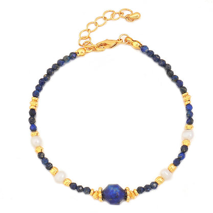 Handmade Geometric Hexagon Gemstone Bracelet for Women - Genuine Gold Plated Copper with Lapis Lazuli, Black Onyx, Tiger Eye, Tourmaline & Natural Stones