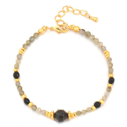 Handmade Geometric Hexagon Gemstone Bracelet for Women - Genuine Gold Plated Copper with Lapis Lazuli, Black Onyx, Tiger Eye, Tourmaline & Natural Stones